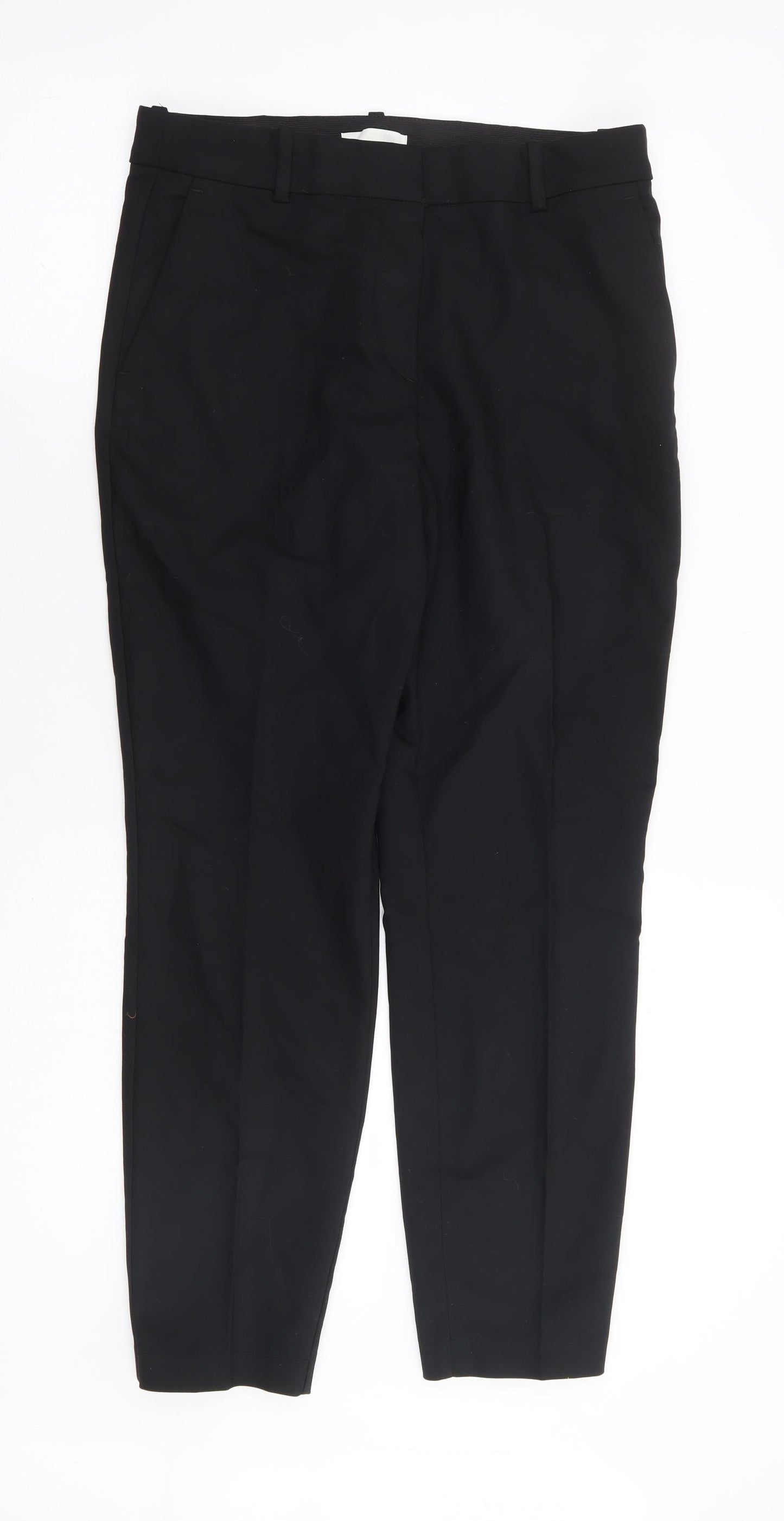 H&M Womens Black Cotton Trousers Size 16 L27 in Regular Zip