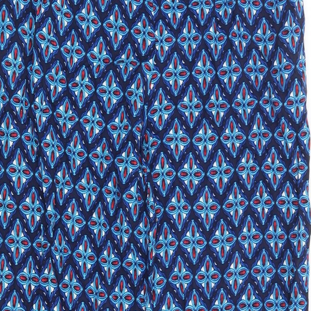 Papaya Womens Blue Geometric Viscose Trousers Size 14 L28 in Regular Drawstring
