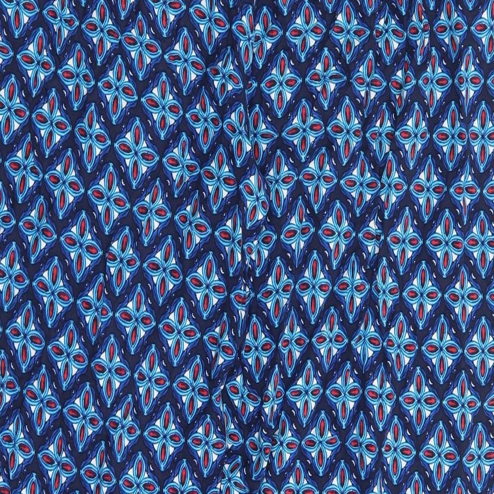 Papaya Womens Blue Geometric Viscose Trousers Size 14 L28 in Regular Drawstring