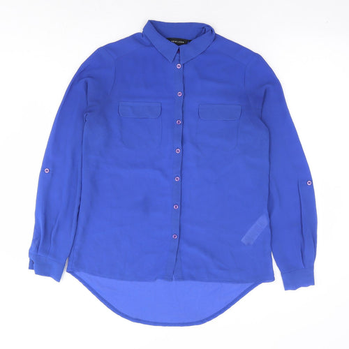New Look Womens Blue Polyester Basic Button-Up Size 8 Collared
