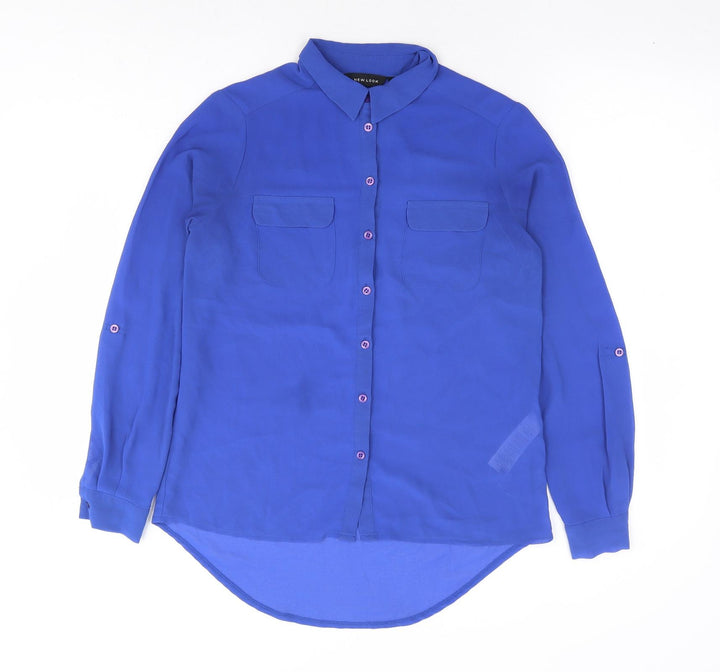 New Look Womens Blue Polyester Basic Button-Up Size 8 Collared