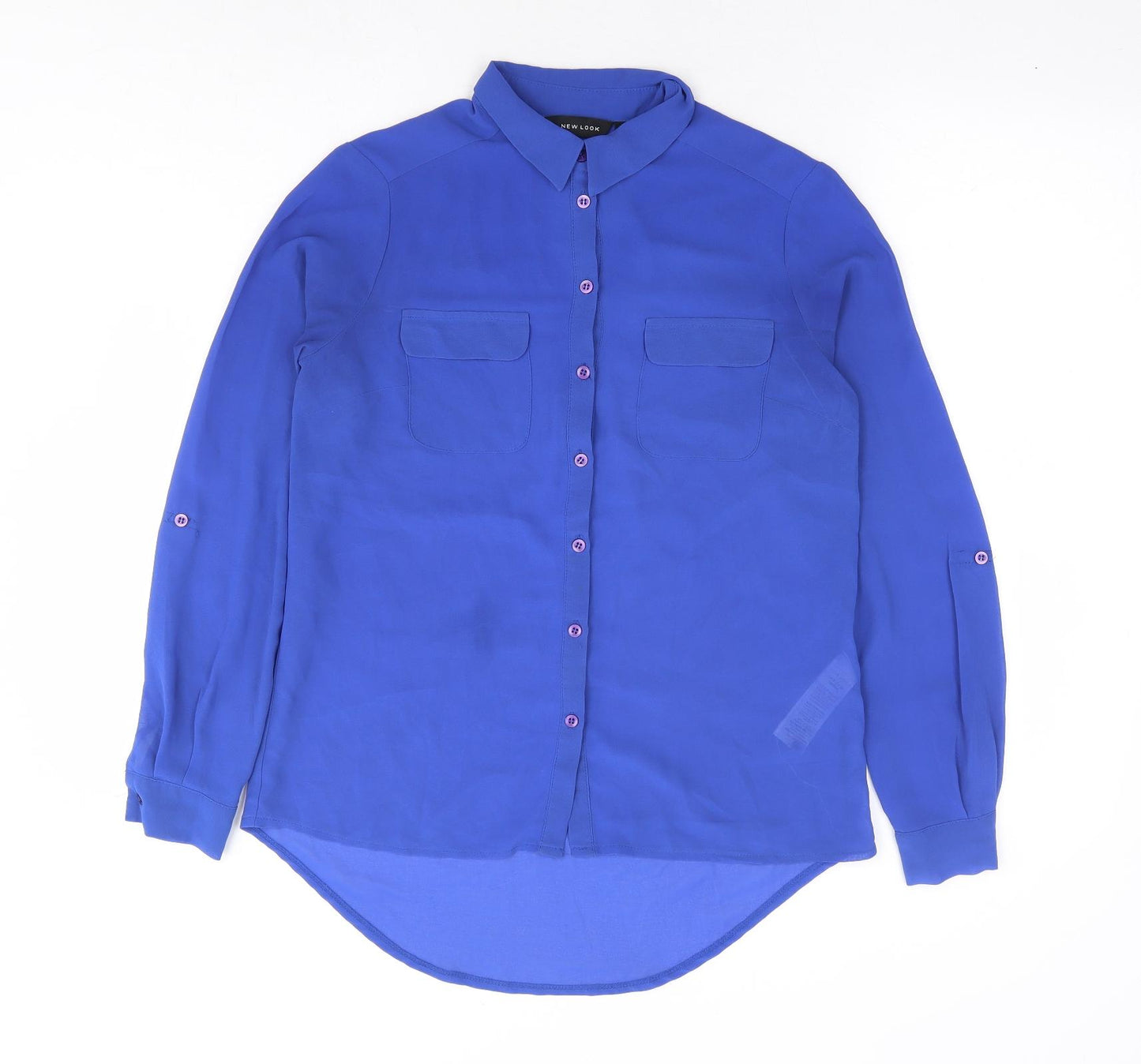 New Look Womens Blue Polyester Basic Button-Up Size 8 Collared
