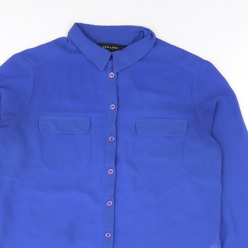 New Look Womens Blue Polyester Basic Button-Up Size 8 Collared