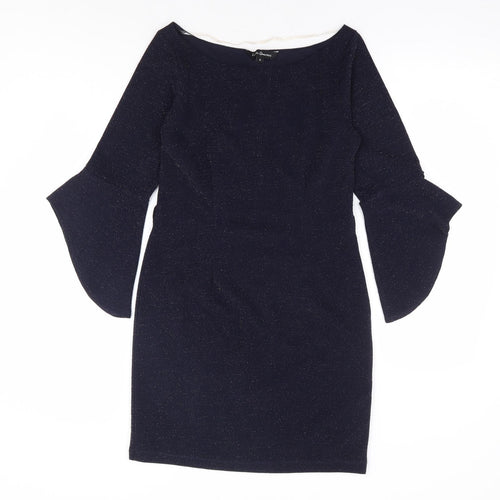 Latin Quaters Womens Blue Polyester A-Line Size S Boat Neck Pullover - Bell Sleeve