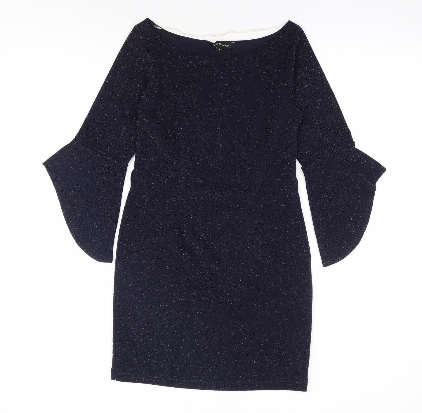 Latin Quaters Womens Blue Polyester A-Line Size S Boat Neck Pullover - Bell Sleeve
