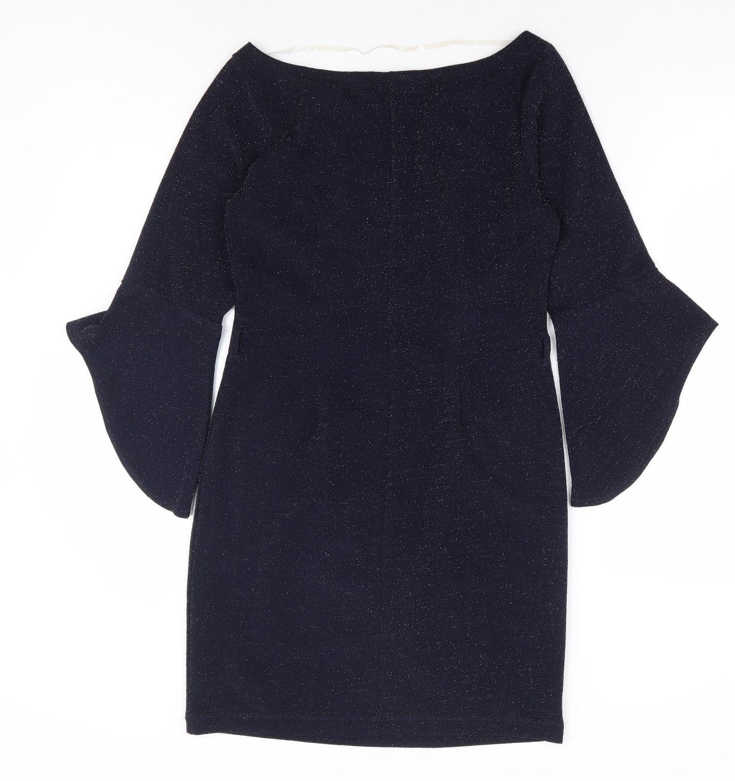 Latin Quaters Womens Blue Polyester A-Line Size S Boat Neck Pullover - Bell Sleeve