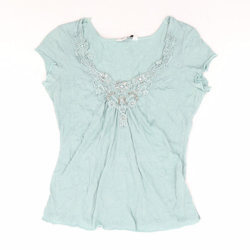Slect Womens Green Polyester Basic T-Shirt Size 12 V-Neck