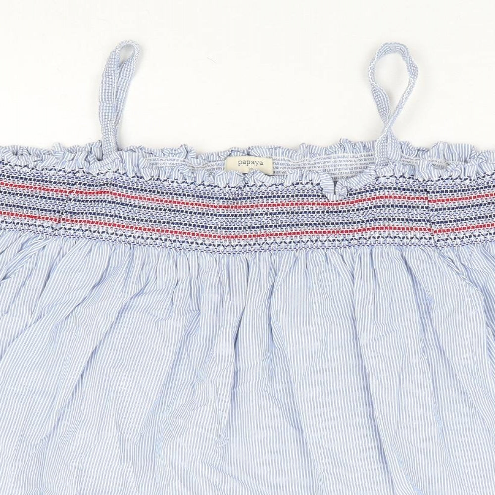 Papaya Womens Blue Striped 100% Cotton Basic Blouse Size 18 Square Neck - Cold Shoulder Detail