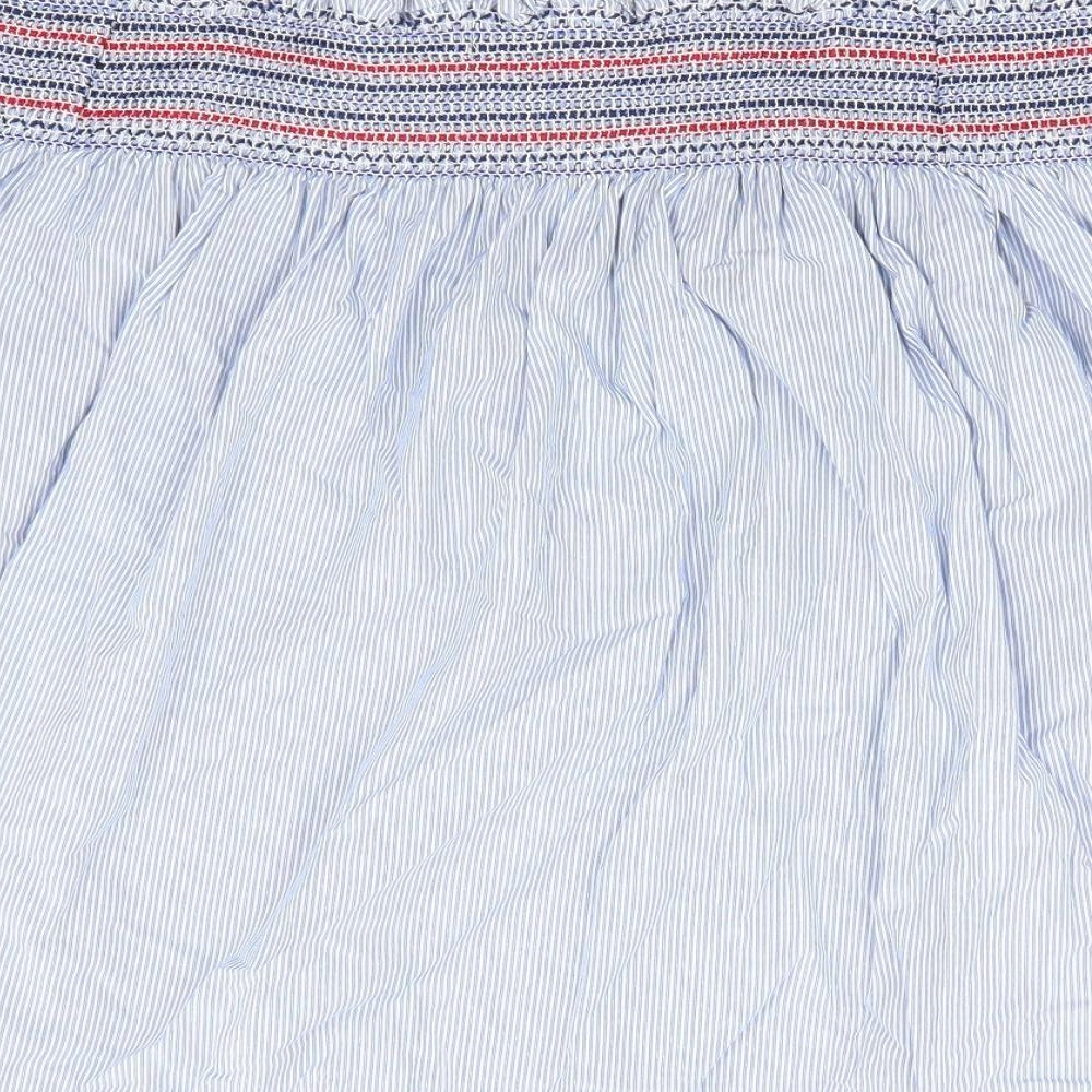 Papaya Womens Blue Striped 100% Cotton Basic Blouse Size 18 Square Neck - Cold Shoulder Detail