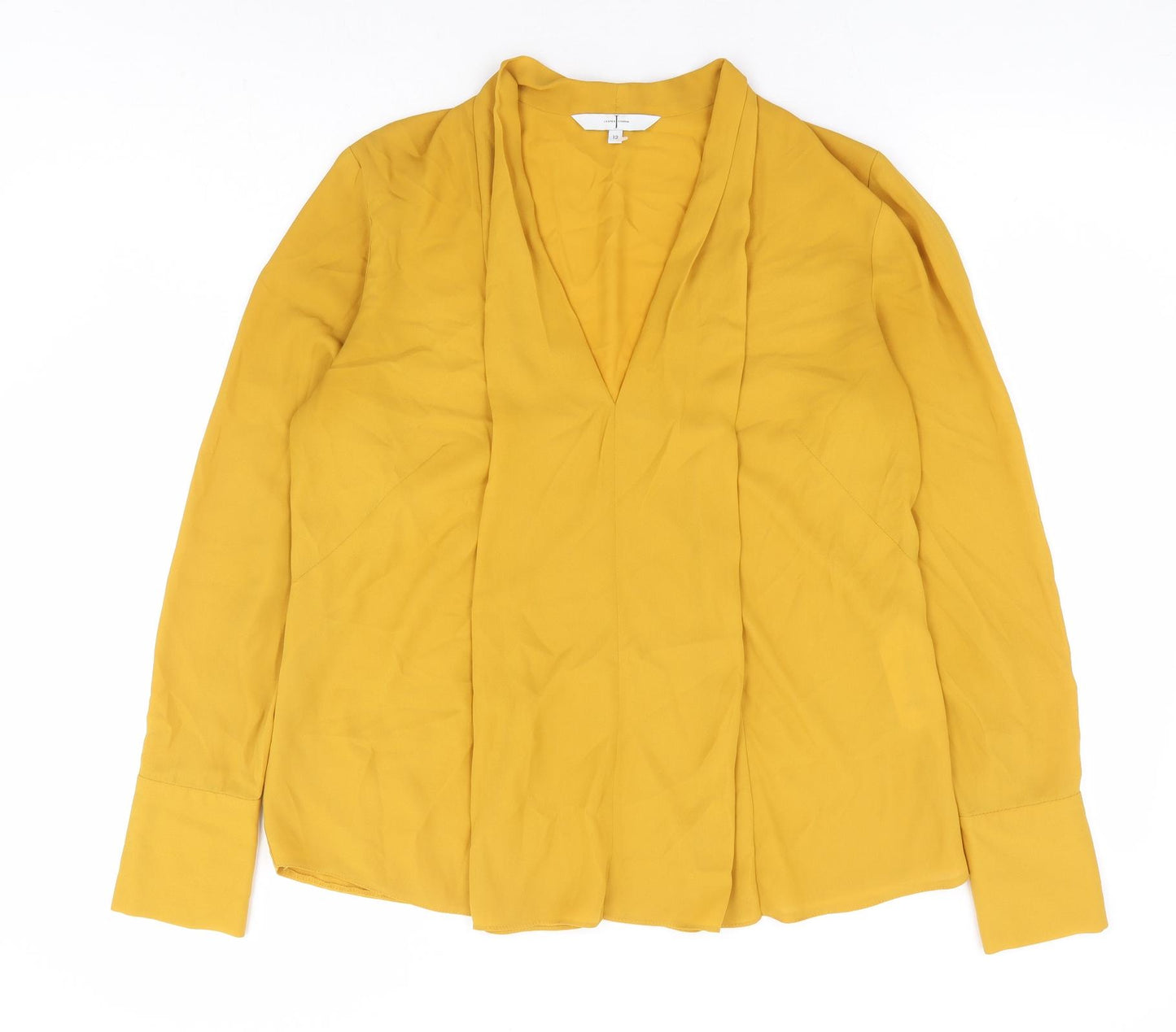 Jasper Conran Womens Yellow Polyester Basic Blouse Size 12 V-Neck