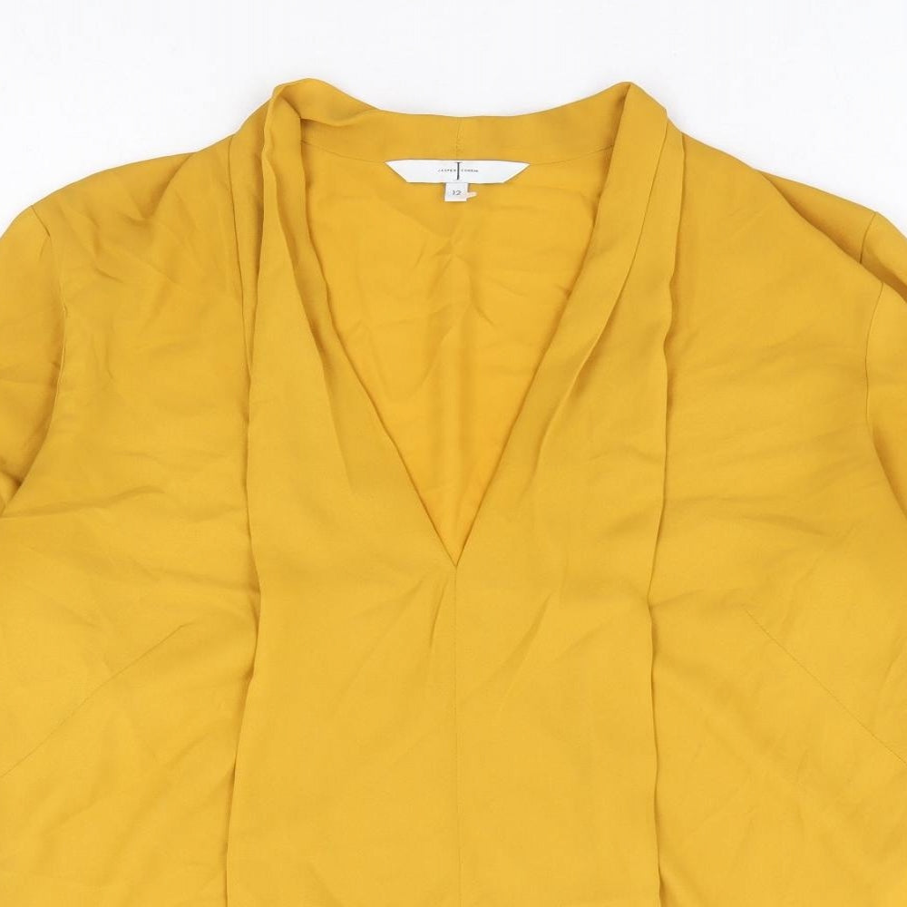 Jasper Conran Womens Yellow Polyester Basic Blouse Size 12 V-Neck