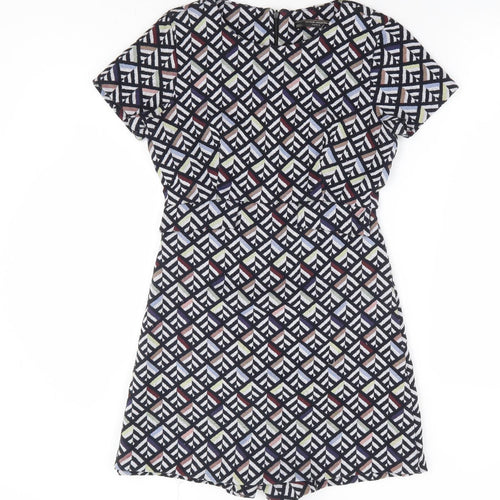 Zara Womens Multicoloured Geometric Polyester Playsuit One-Piece Size S Zip - Dress Overlay