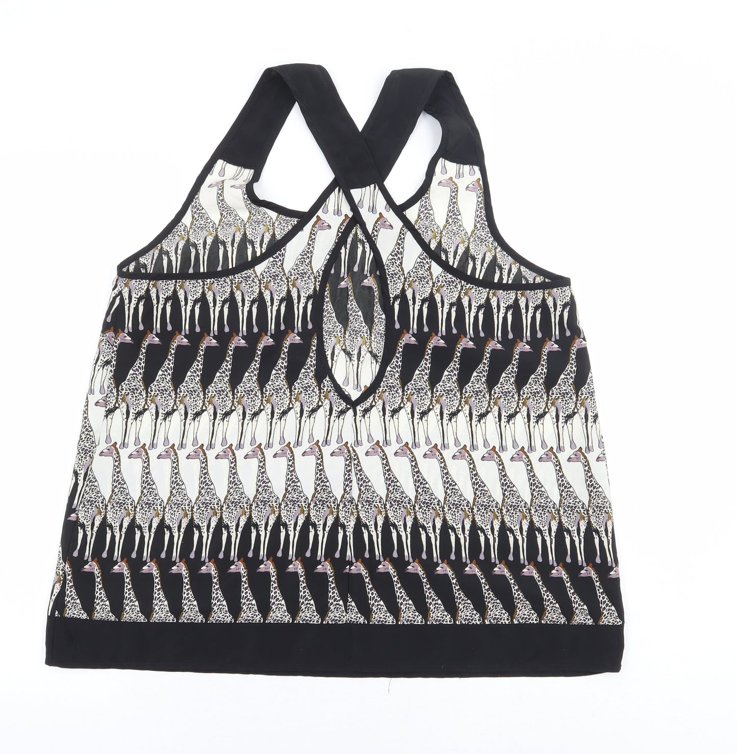 G21 Womens Black Geometric Polyester Basic Tank Size 16 Scoop Neck - Giraffe Cross Back