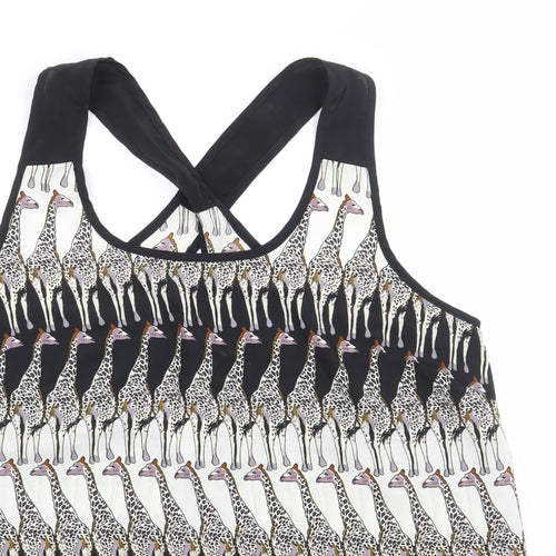G21 Womens Black Geometric Polyester Basic Tank Size 16 Scoop Neck - Giraffe Cross Back