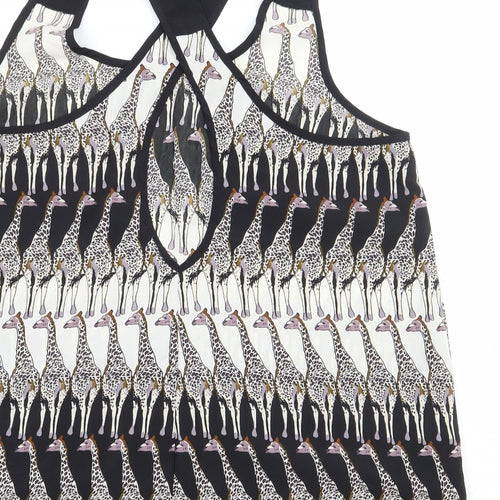 G21 Womens Black Geometric Polyester Basic Tank Size 16 Scoop Neck - Giraffe Cross Back