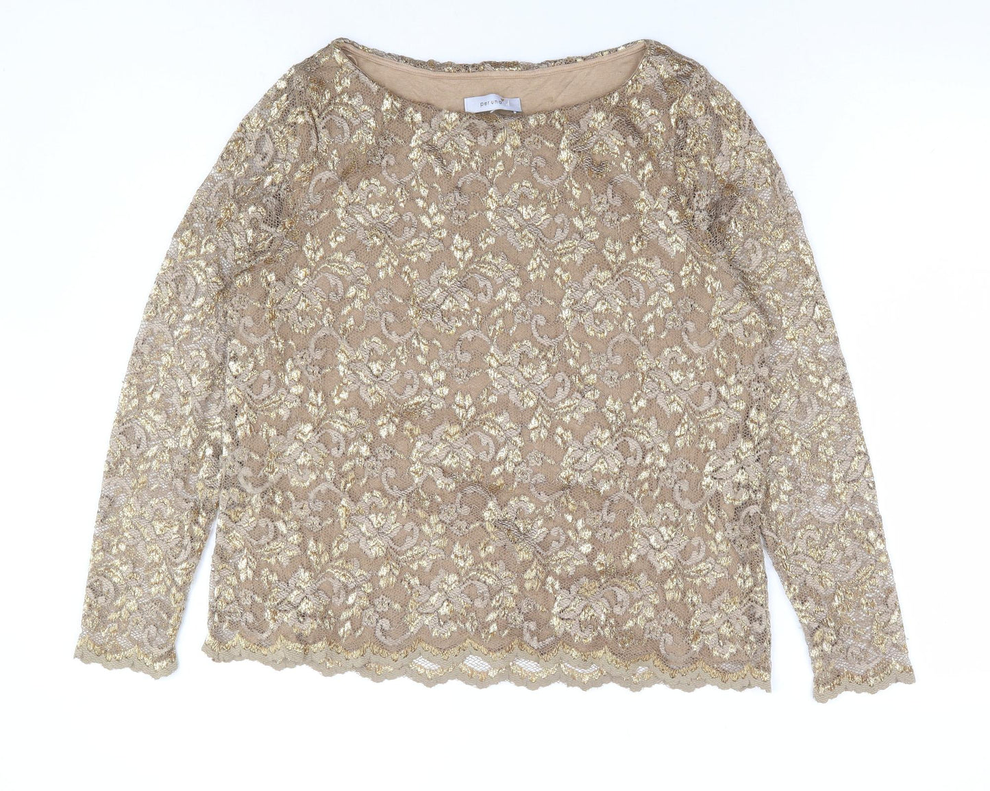 Per Una Womens Gold Floral Polyamide Basic Blouse Size 16 Boat Neck