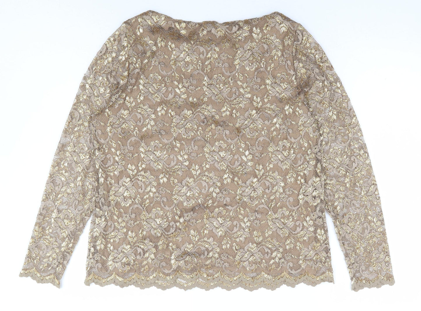 Per Una Womens Gold Floral Polyamide Basic Blouse Size 16 Boat Neck