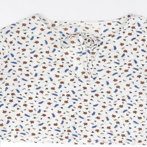 Dazie Womens White Floral Polyester Cropped Blouse Size 12 Round Neck - Bell Sleeve