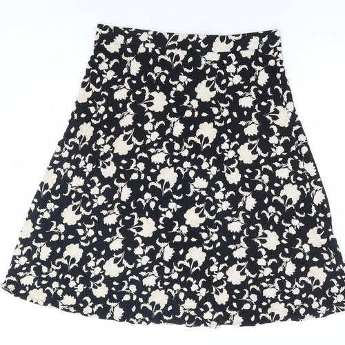 Marks and Spencer Womens Black Floral Viscose A-Line Skirt Size 16