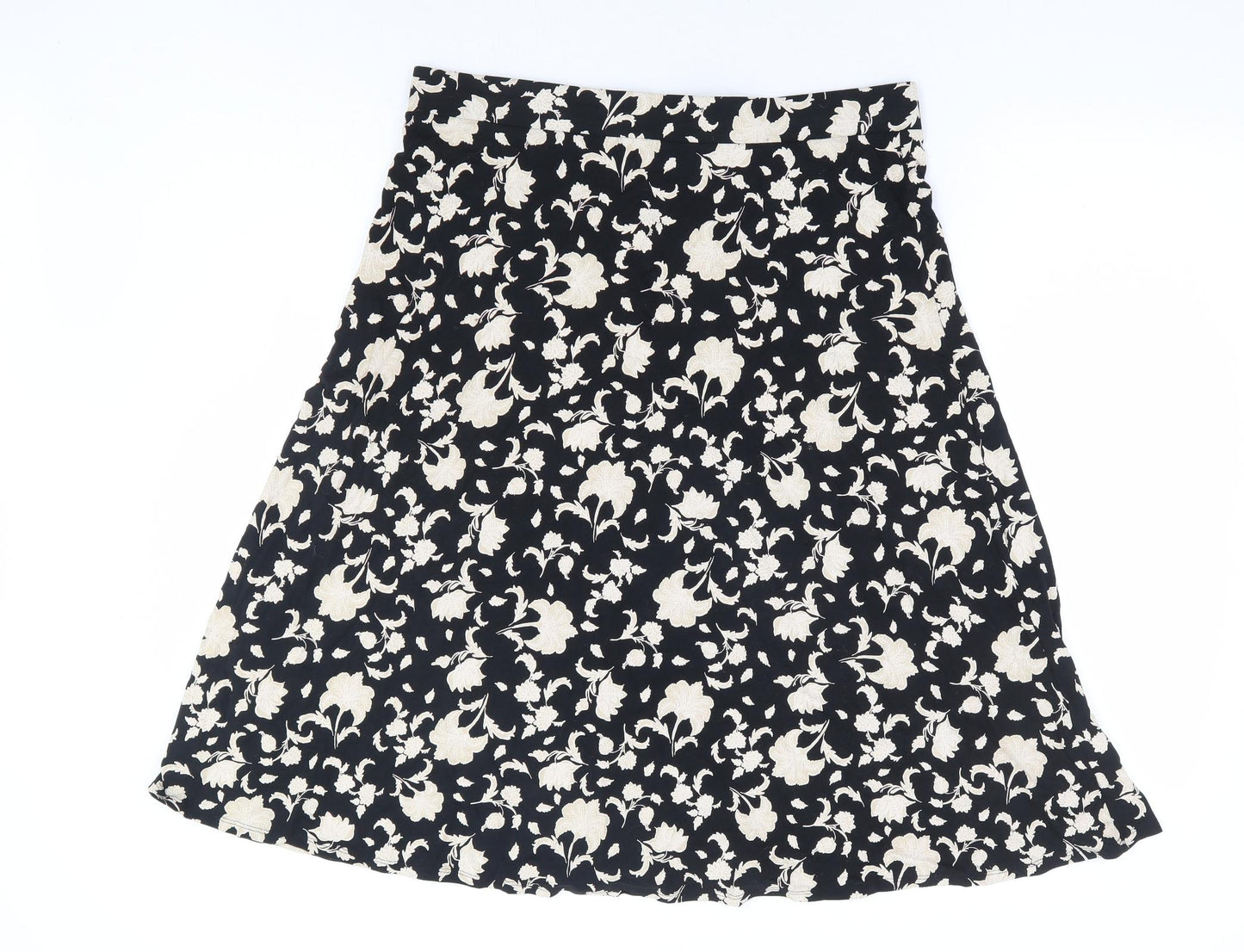 Marks and Spencer Womens Black Floral Viscose A-Line Skirt Size 16