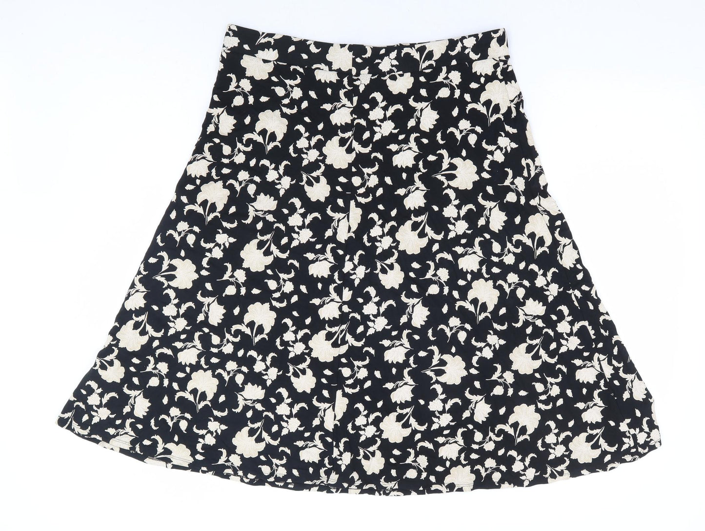 Marks and Spencer Womens Black Floral Viscose A-Line Skirt Size 16