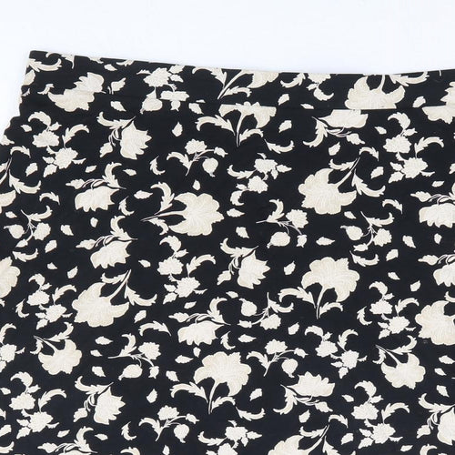 Marks and Spencer Womens Black Floral Viscose A-Line Skirt Size 16