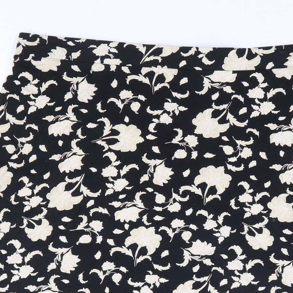 Marks and Spencer Womens Black Floral Viscose A-Line Skirt Size 16