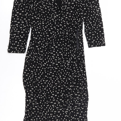 Tu x Gok Wan Womens Black Polka Dot Viscose Wrap Dress Size 14 V-Neck Pullover - Short Length
