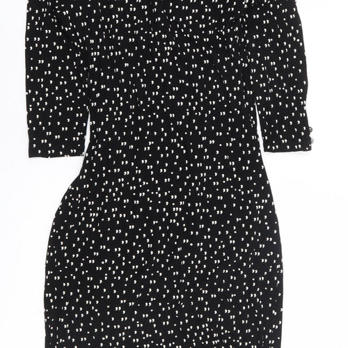 Tu x Gok Wan Womens Black Polka Dot Viscose Wrap Dress Size 14 V-Neck Pullover - Short Length