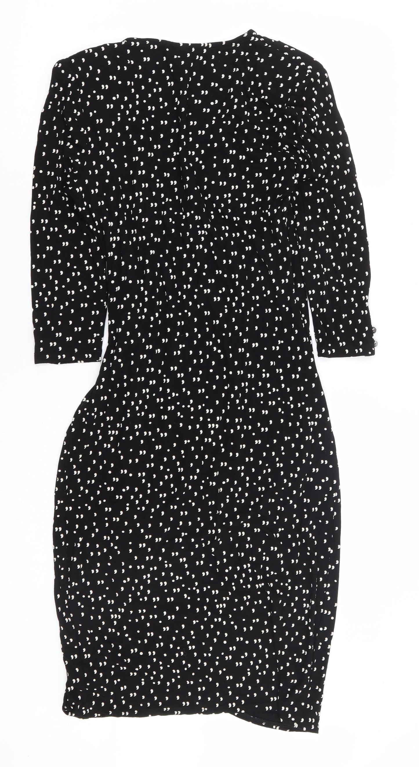 Tu x Gok Wan Womens Black Polka Dot Viscose Wrap Dress Size 14 V-Neck Pullover - Short Length