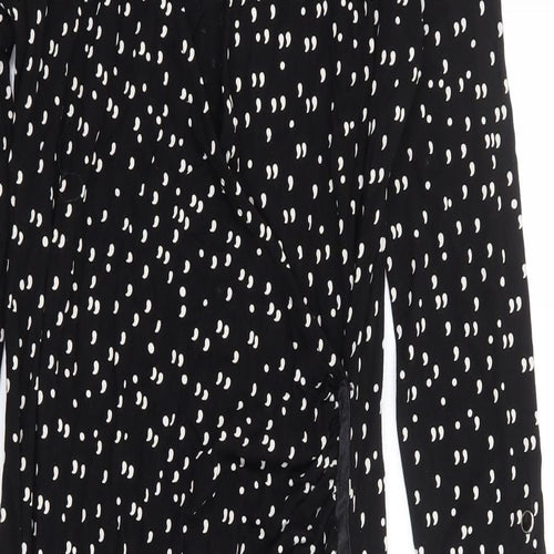 Tu x Gok Wan Womens Black Polka Dot Viscose Wrap Dress Size 14 V-Neck Pullover - Short Length