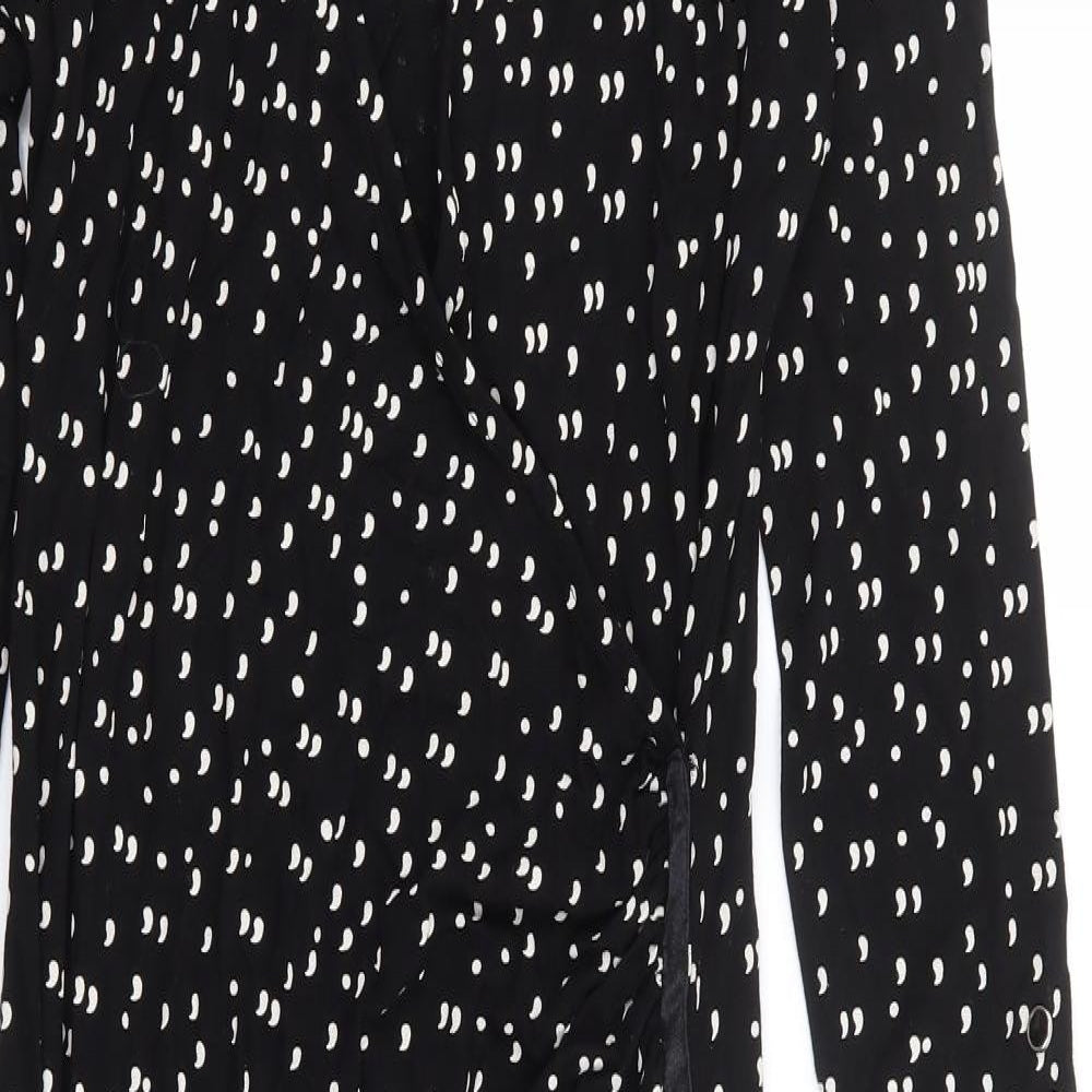 Tu x Gok Wan Womens Black Polka Dot Viscose Wrap Dress Size 14 V-Neck Pullover - Short Length