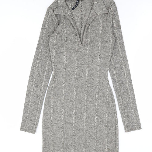 As You Womens Grey Polyester Bodycon Size 6 Collared Pullover