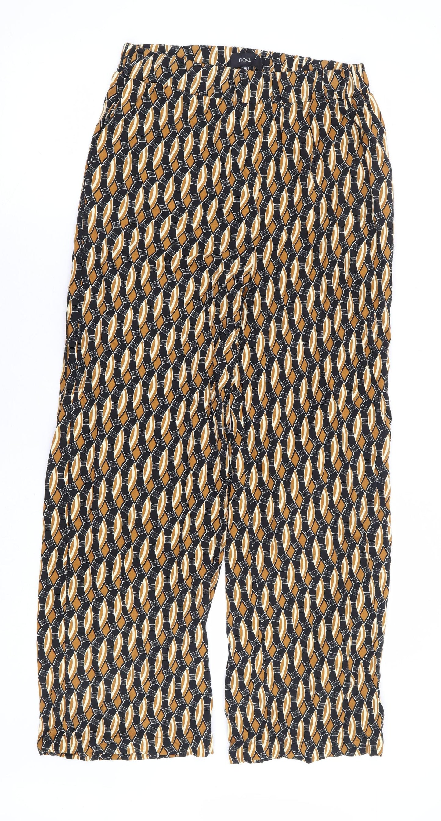 NEXT Womens Brown Geometric Viscose Trousers Size 10 L29 in Regular