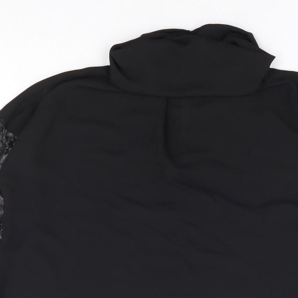 Zara Womens Black Polyamide Basic Blouse Size XS Roll Neck - Lace Insert Tie Sleeve