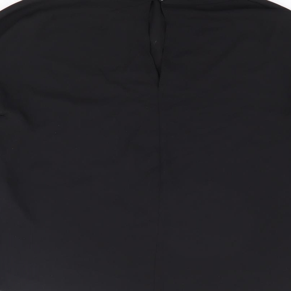 Zara Womens Black Polyamide Basic Blouse Size XS Roll Neck - Lace Insert Tie Sleeve