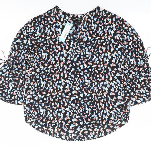 41Hawthorn Womens Black Animal Print Polyester Basic Blouse Size M V-Neck - Leopard Print Bell Sleeve