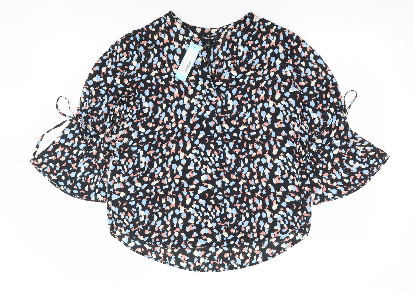 41Hawthorn Womens Black Animal Print Polyester Basic Blouse Size M V-Neck - Leopard Print Bell Sleeve