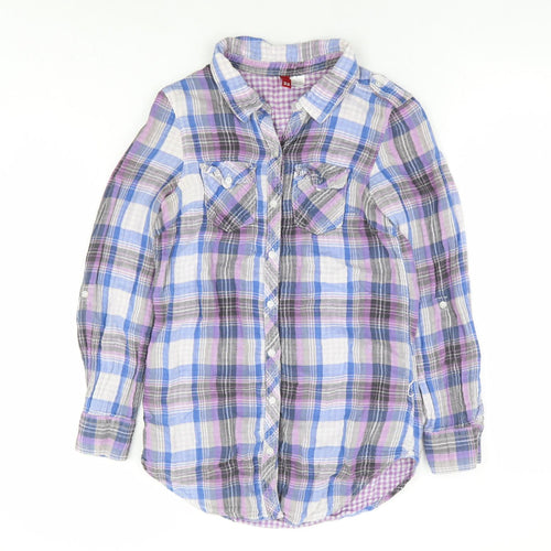 Divided by H&M Womens Ivory Plaid 100% Cotton Basic Button-Up Size 4 Collared