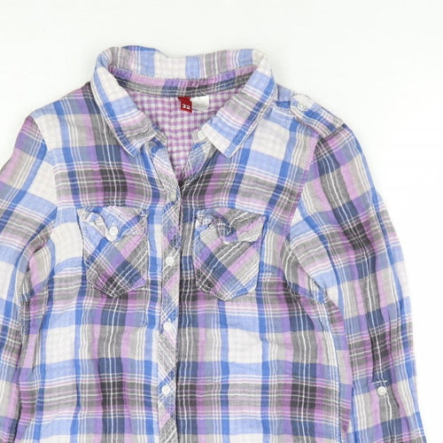 Divided by H&M Womens Ivory Plaid 100% Cotton Basic Button-Up Size 4 Collared