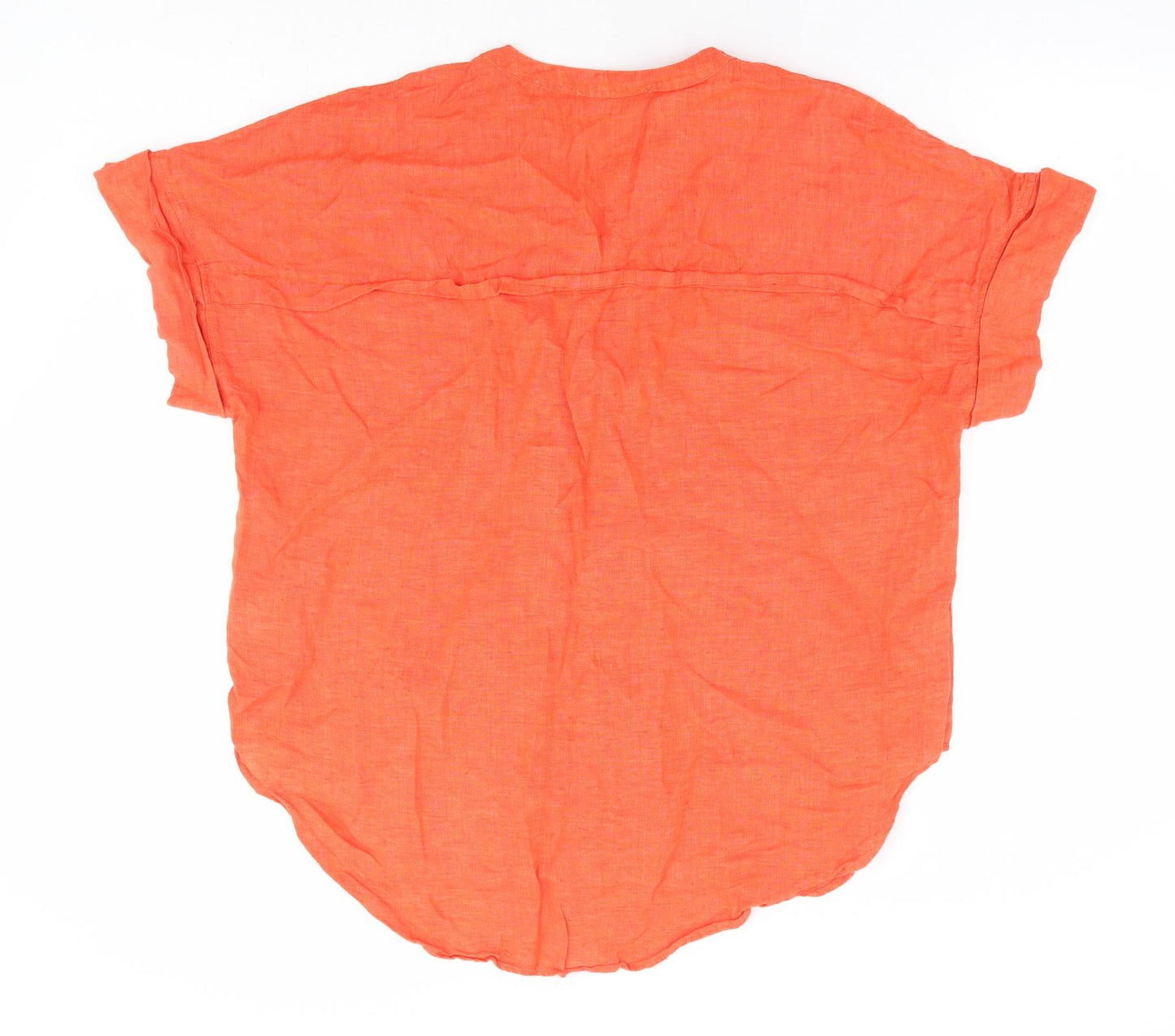 Marks and Spencer Womens Orange Linen Basic Blouse Size 14 V-Neck