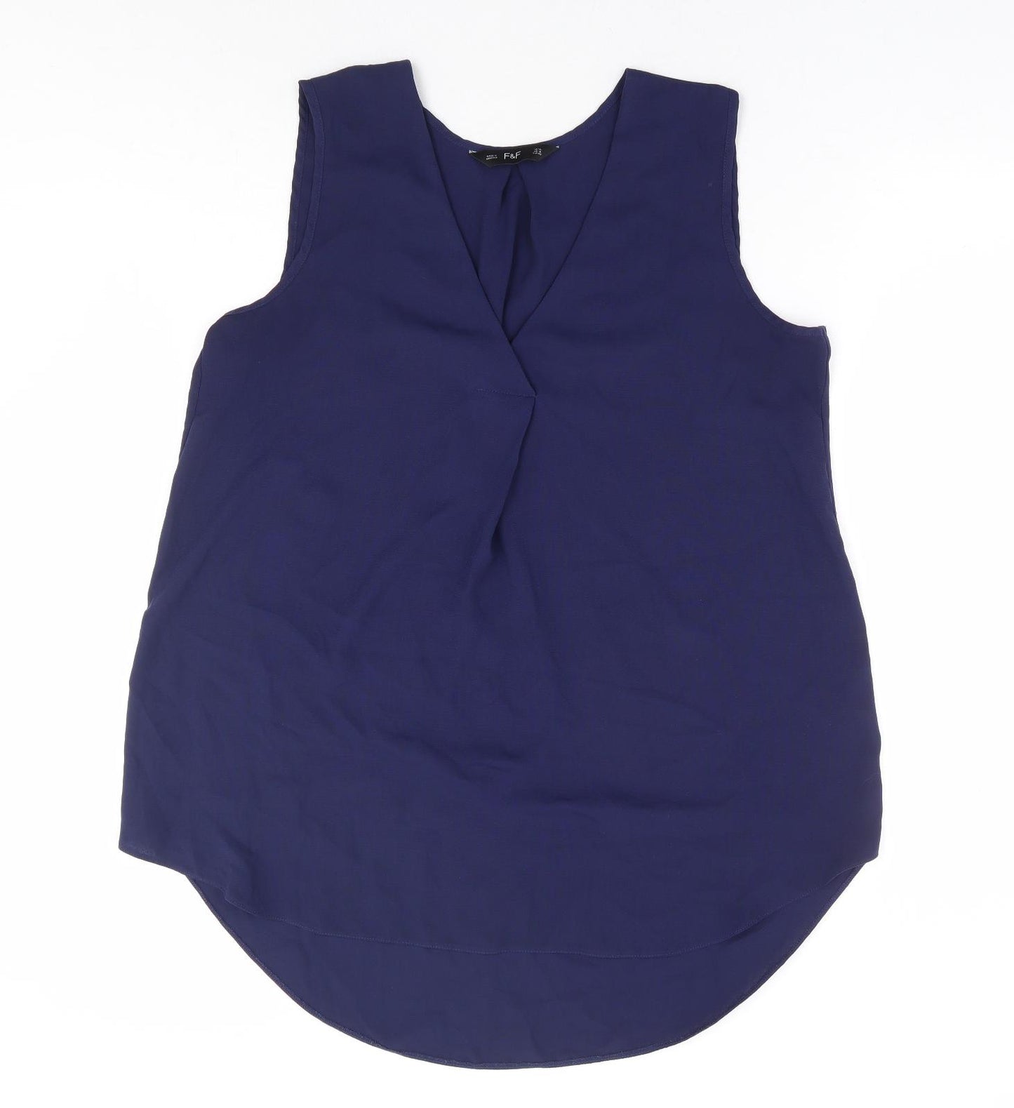 F&F Womens Blue Polyester Basic Tank Size 14 V-Neck