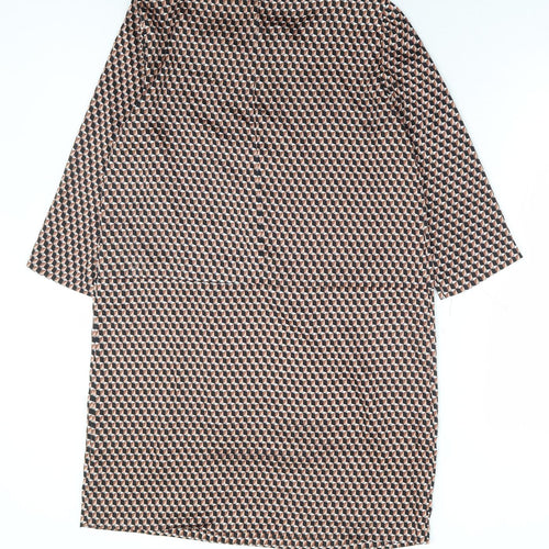 Mango Womens Brown Geometric Polyester Shift Size M Round Neck Hook & Eye