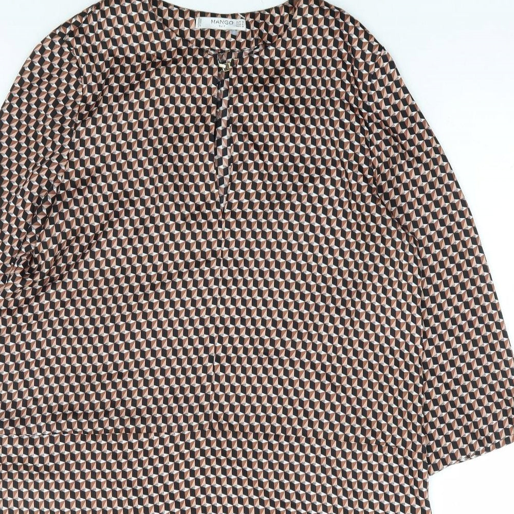 Mango Womens Brown Geometric Polyester Shift Size M Round Neck Hook & Eye
