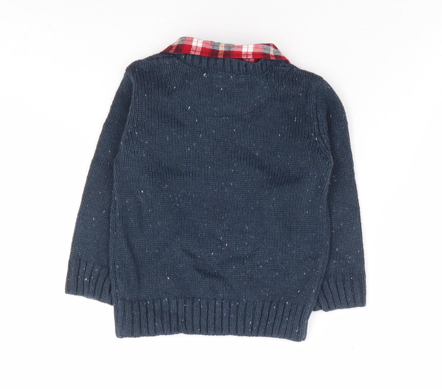 Urban Rascals Boys Blue Collared Plaid Acrylic Pullover Jumper Size 2 Years Button