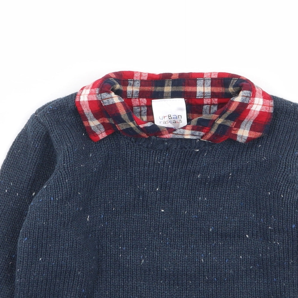 Urban Rascals Boys Blue Collared Plaid Acrylic Pullover Jumper Size 2 Years Button