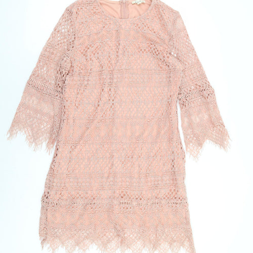Kinds Road Womens Pink Cotton Shift Size L Round Neck Zip