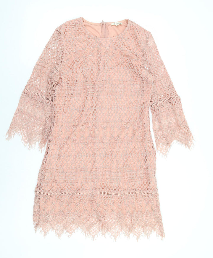 Kinds Road Womens Pink Cotton Shift Size L Round Neck Zip