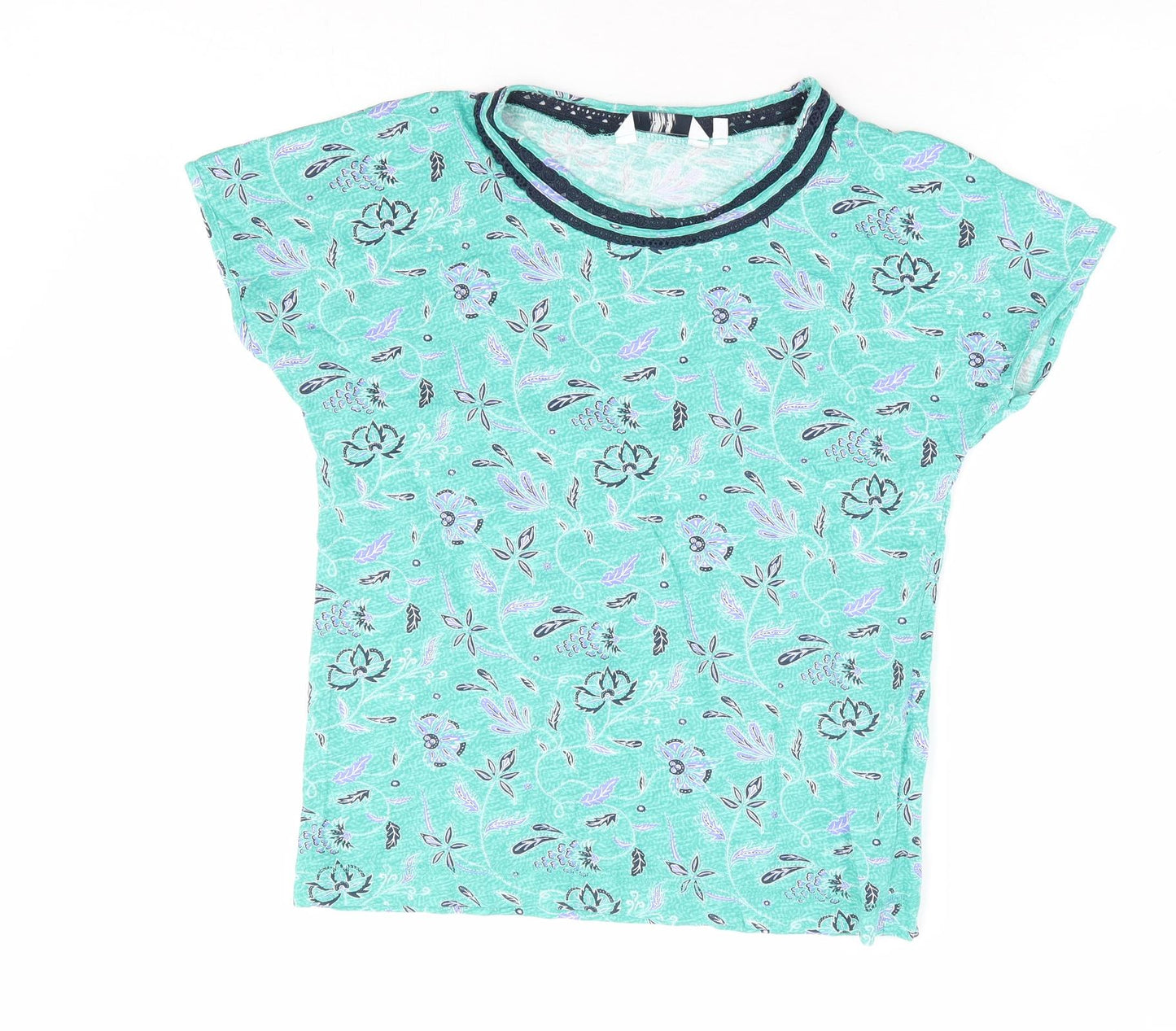 EWM Womens Green Floral 100% Cotton Basic T-Shirt Size 10 Round Neck