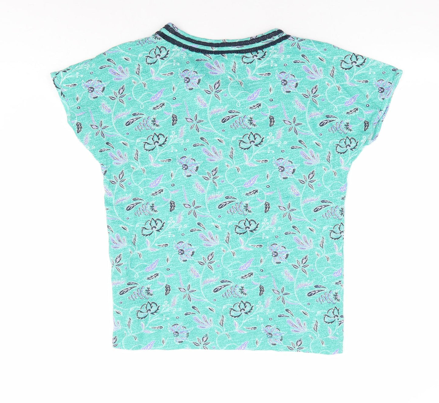 EWM Womens Green Floral 100% Cotton Basic T-Shirt Size 10 Round Neck